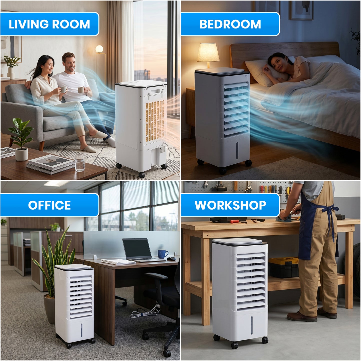 Aspect 6.5L Air Cooler with Remote Control, Portable Evaporative Air Cooler Fan, 3-in-1 Air Conditioner Cooler, Humidifier & Air Purifier, Touch Panel Cooling Fan for Home, Office & Bedroom