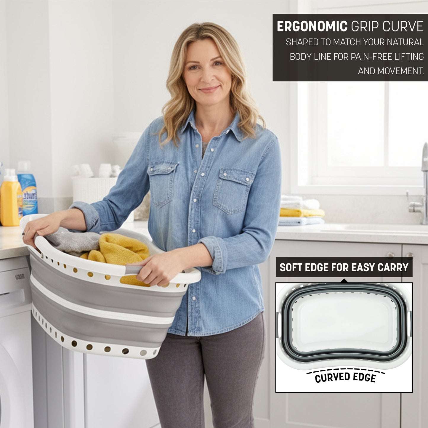 Aspect 72L Collapsible & Portable Laundry Basket | Convenient and Easy Space Saving Storage with Durable Plastic Handles | Preserve Hygiene | Perfect for Laundry Sorting Grey & White