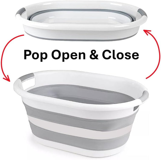Aspect 67L Collapsible & Portable Laundry Basket | Convenient and Easy Space Saving Storage with Durable Plastic Handles | Preserve Hygiene | Perfect for Laundry Sorting Grey & White