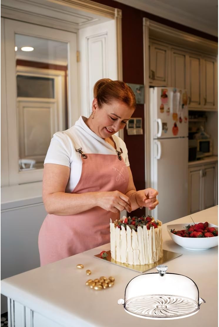 Aspect Cake Stand With Dome Lid, Acacia Cake Plate with Cover, Cake, Cupcake and Cooking serving platter with lid, Clear Acrylic Dome Cover for Cakes,Pastries,Cheese - Ideal for Birthday,Wedding,Cafe
