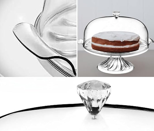 Aspect Crystal Cake Stand with Dome Lid–Eye-Catchy Crystal Design-Fixed Base - Elegant and Sophistication–Sturdy & Authentic–Easy to Clean–Showcase Cakes, Cupcakes, & Cookies (With Stand)