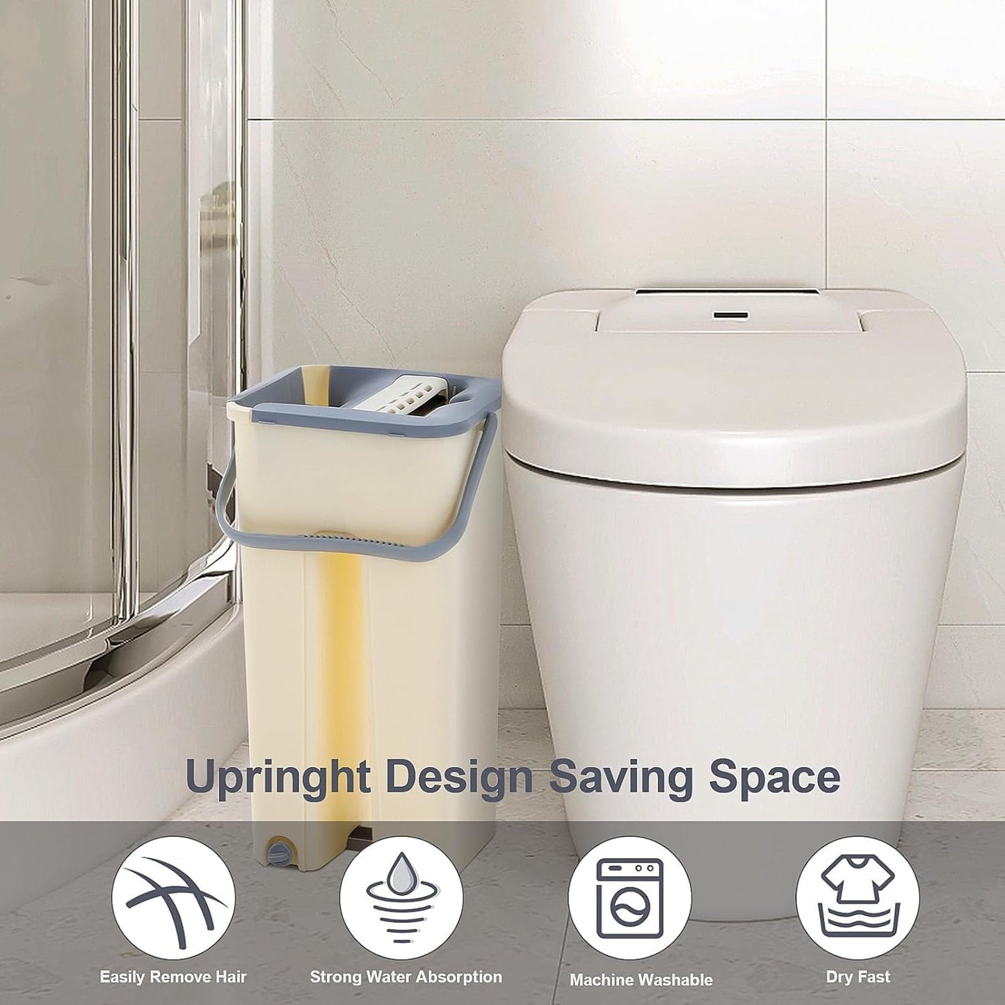 Luxtrous Floor Mop and Bucket Set Easy Flash Speed Mop with Squeeze Bucket Flat Mop for Floor Cleaning, Mini Dustpan and Brush Set 360 Rotating Head with 2 Micro fibre Pad.