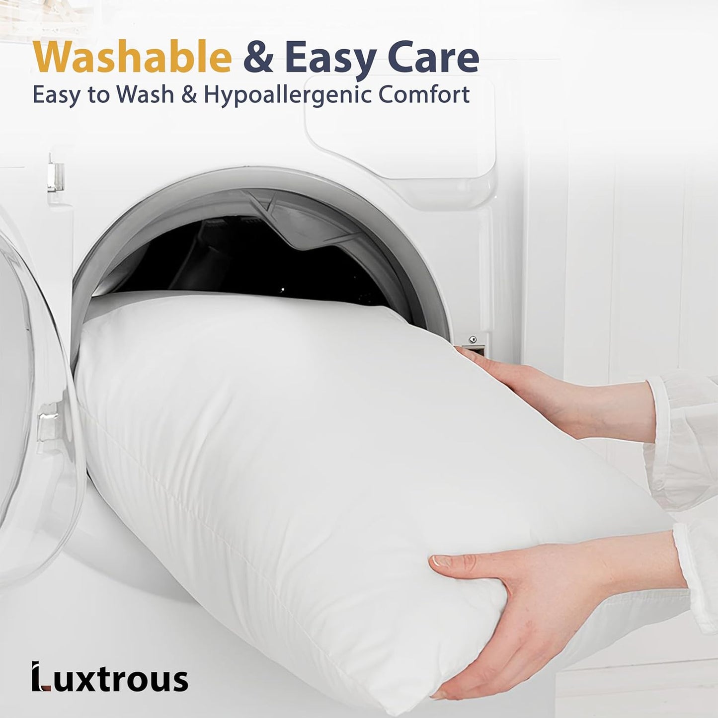 LUXTROUS Luxury Goose Feather and Down Pillow Pair with 100% Cotton Cover 2 Pack Pillows with Dual Layer Cover - Goose Down with Downproof, Soft Quality Feather 85% Goose Feather 15% Goose Down