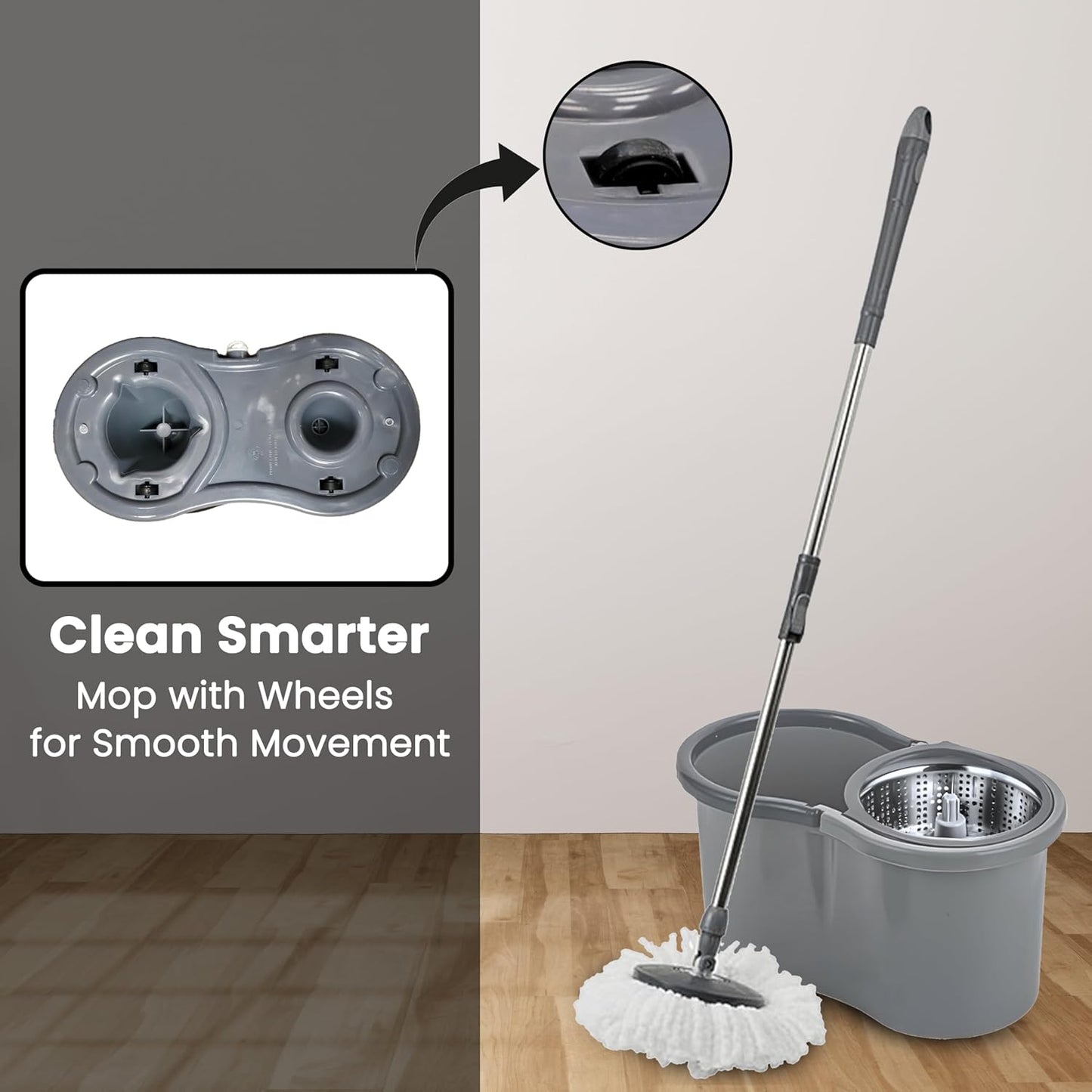 Aspect Mop and Buckets Sets Cleaning with 4 Wheel Turbo 16 Liter Microfiber Spin Wringer Mob for Cleaning tools and 360° Clean Hard Floor with EXTRA 3 Washable Mops Pads