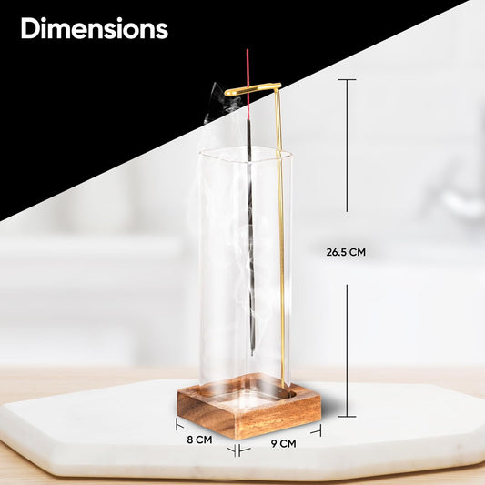 Aspect Incense Holder for Sticks with Removable Glass Ash Catcher, Upgrade Wooden Mess-Free Incense Stick Burner Holder for Yoga Spa Meditation and Home Relaxation (Square)