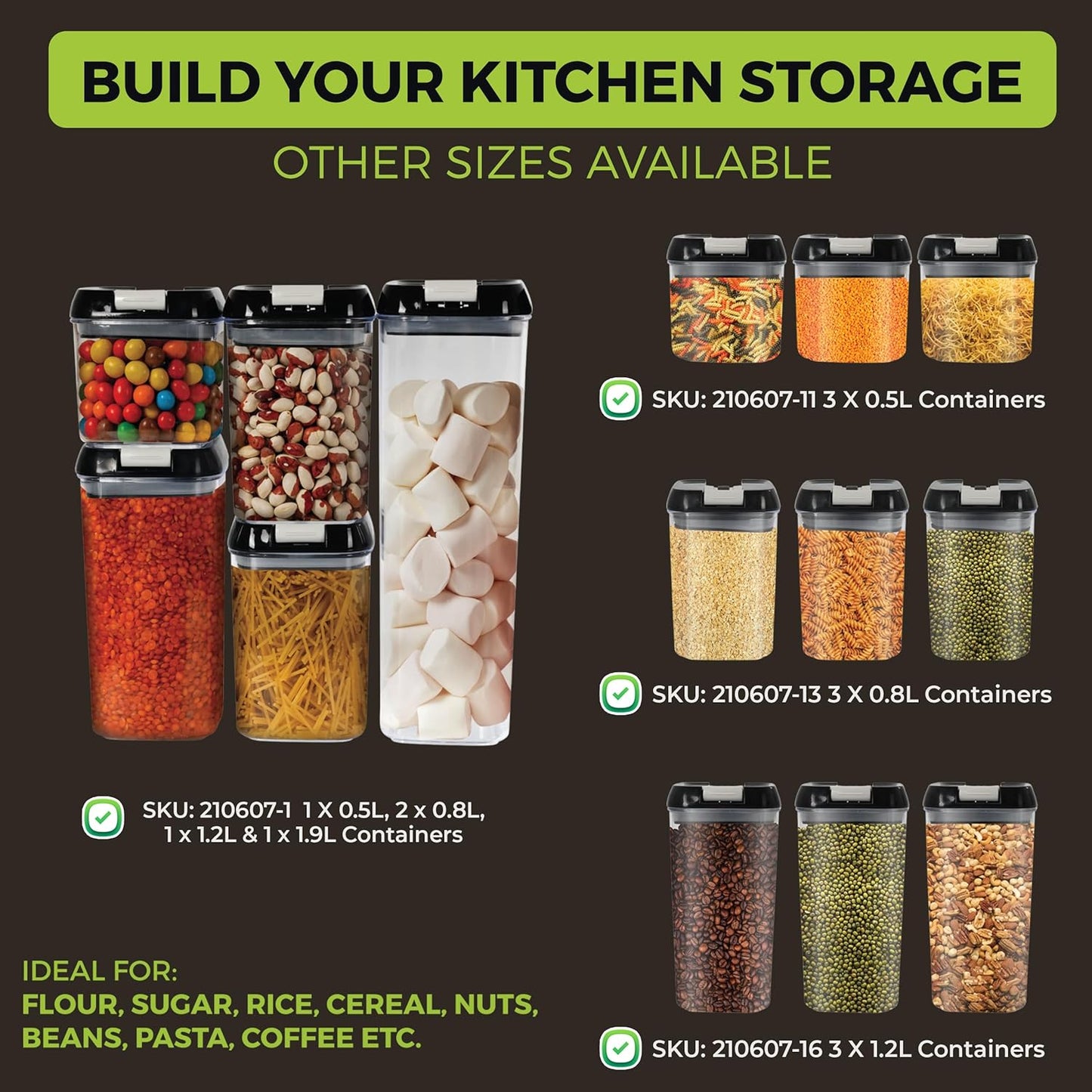 LUXTROUS Heavy Duty Airtight Food Storage Containers – Plastic Multi-Size Storage Jars (3pcs X 1.2L)