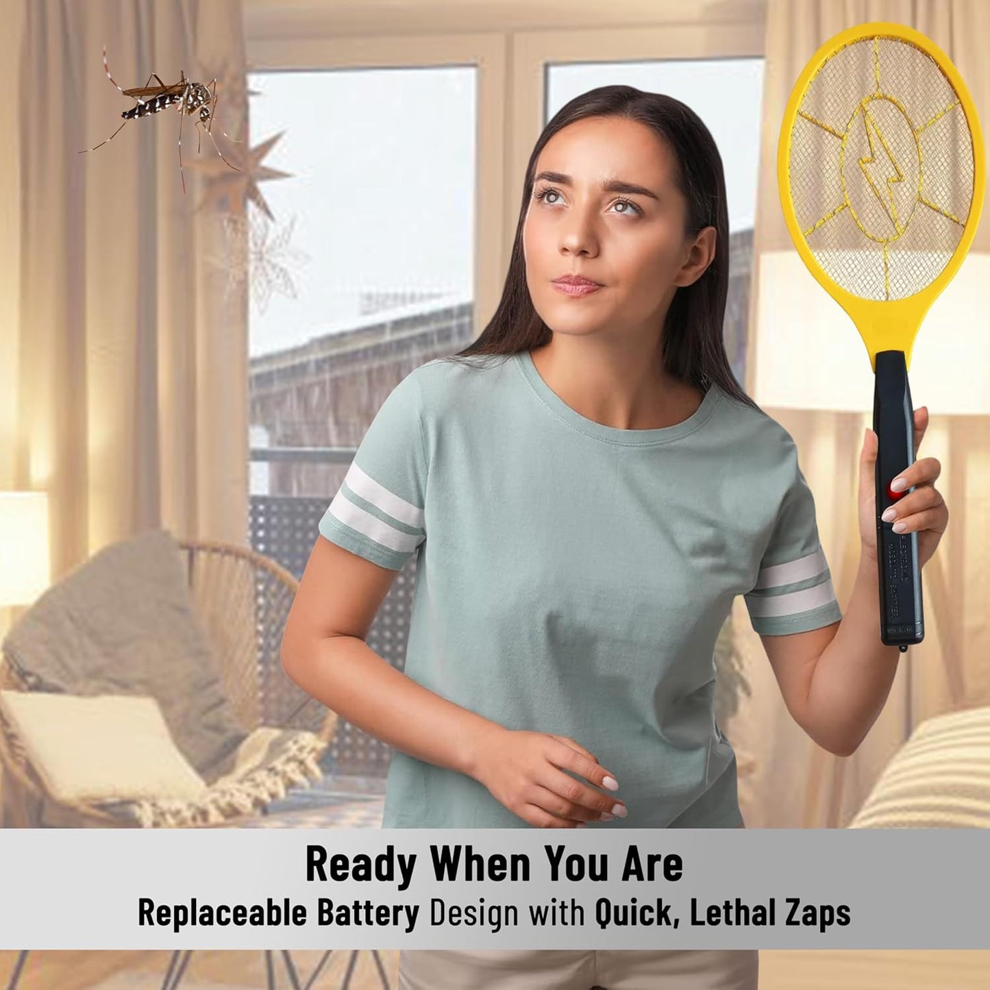 Aspect Electric Fly Zapper, Fly Swatter Battery Operated Handheld 3 Layer Safety Mesh Bug Zapper Racket,Electric Racket Bat Indoor Outdoor Insect Catcher For Killing Insects Flies Bugs for Home,Garden