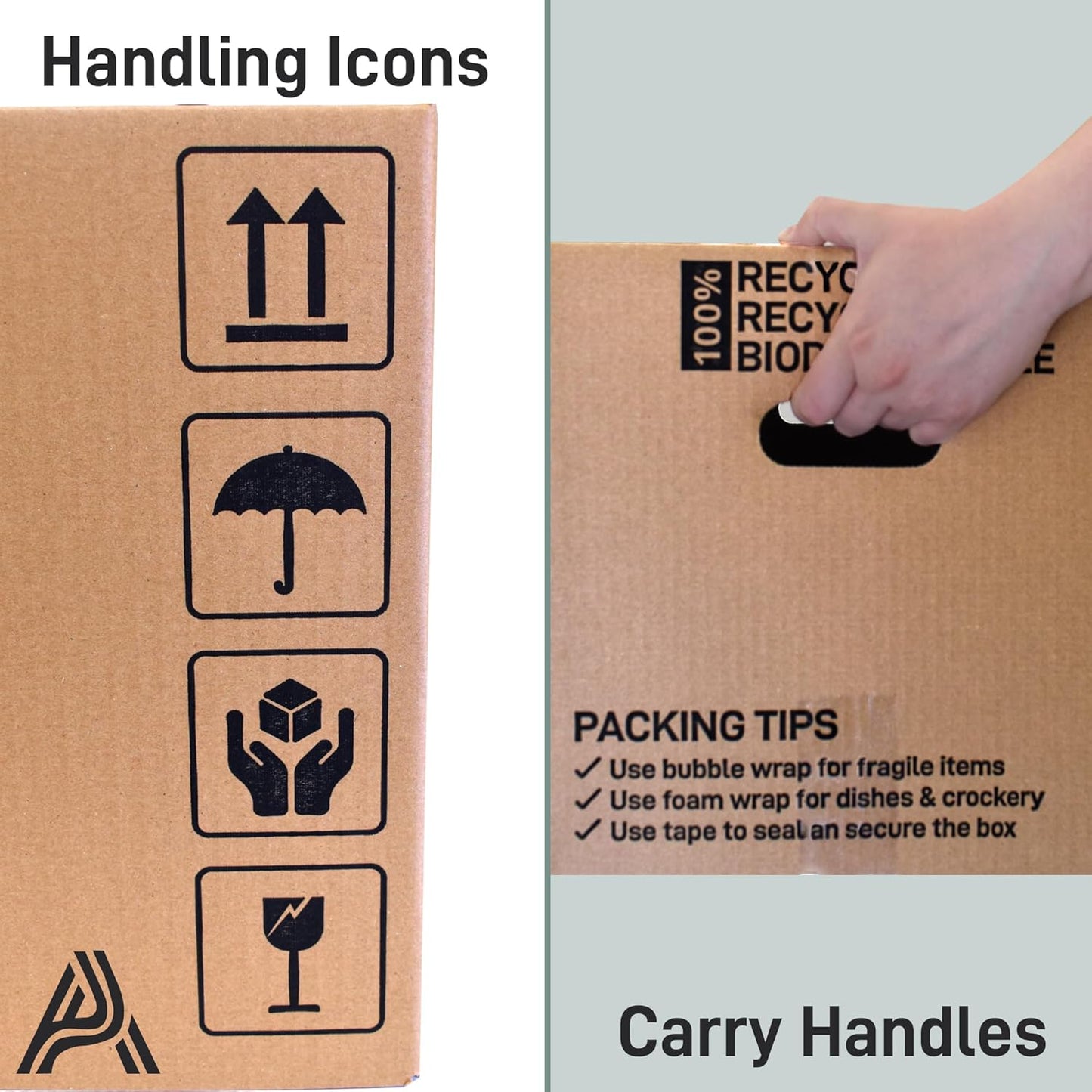 Aspect 5 Strong Large Cardboard Storage for Moving House 52cm x 30cm x 30cm Storage Packing Boxes With Lids Storage Boxes for Packing With Carry Handles - 47 Litres