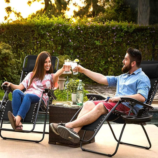 Aspect Zero Gravity Lounger Chair, Outdoor & Garden Sunloungers, Folding Reclining Patio Chair, Cup Holder, Soft Cushion and Headrest for Poolside, Camping, Coffee (Recliner Chair - Black)