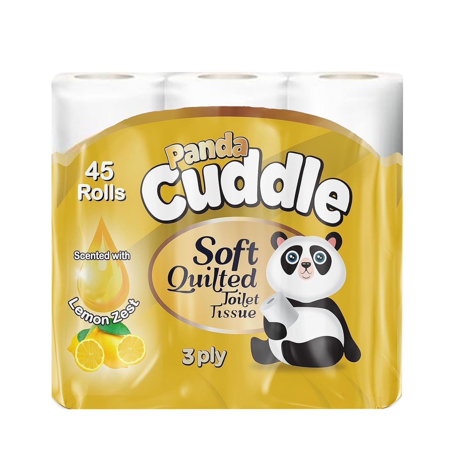 Panda Cuddle Toilet Roll 3-Ply Soft Ultimate Quilts Toilet Paper - Scented Toilet Rolls - Premium Bathroom Scented Toilet Loo Tissue Paper for Luxurious Comfort and Hygiene (Cuddle Lemon, 9 Rolls)