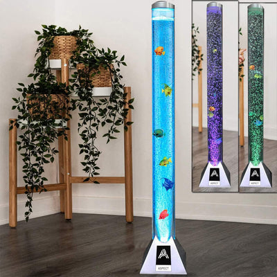 Aspect Sensory Lights Bubble Fish LED Colour Changing LED Light Bubble Fish Mood Lamp with Sturdy Base - Artificial Jelly Fish Sensory Lamp for Home, Work - (90 cm, Silver)