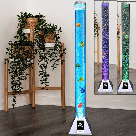 Aspect Sensory Lights Bubble Fish LED Colour Changing LED Light Bubble Fish Mood Lamp with Sturdy Base - Artificial Jelly Fish Sensory Lamp for Home, Work - (90 cm, Silver)