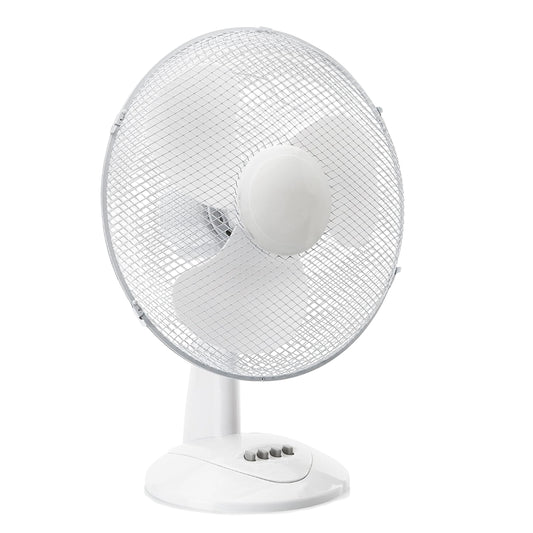 Aspect 12" Inch, Portable Desk Fan,3 Speed Settings, Wide-Angled Oscillation, Quiet Operation, Perfect for Bedroom or Office,Wide Base, 60-120° Oscillation - White