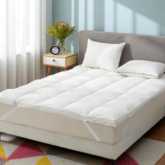 Luxtrous Mattress Topper Small Double Bed 10cm Premium White Quilted Extra Deep Ultra Fluffy and Breathable With Strong Elastic Bands, Comfort & Supports Restful Sleep