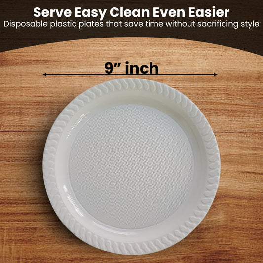 Aspect 100 White Plates, Reusable & Washable, Heavy Duty Dinnerware, Microwave-Safe Crockery - Ideal for Birthday, Parties, Camping, Catering (9 inch Plates, White)