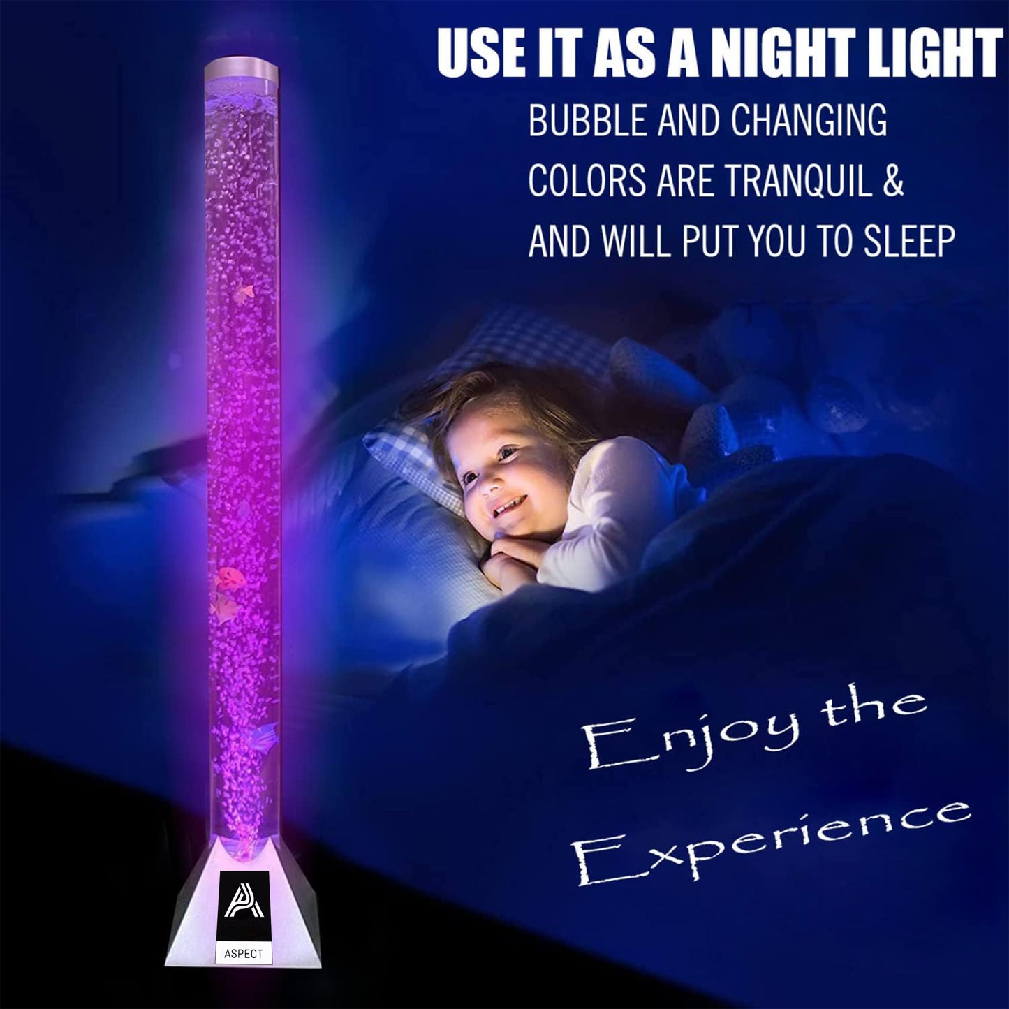 Aspect Sensory Lights Bubble Fish LED Colour Changing LED Light Bubble Fish Mood Lamp with Sturdy Base - Artificial Jelly Fish Sensory Lamp for Home, Work - (90 cm, Silver)