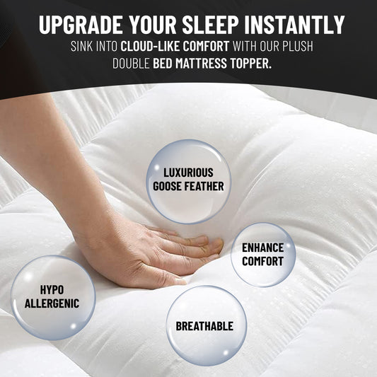 Luxtrous Mattress Topper Super King Bed 10cm Premium White Quilted Extra Deep Ultra Fluffy and Breathable With Strong Elastic Bands, Comfort & Supports Restful Sleep