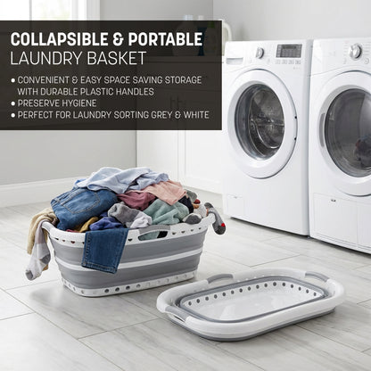 Aspect 72L Collapsible & Portable Laundry Basket | Convenient and Easy Space Saving Storage with Durable Plastic Handles | Preserve Hygiene | Perfect for Laundry Sorting Grey & White