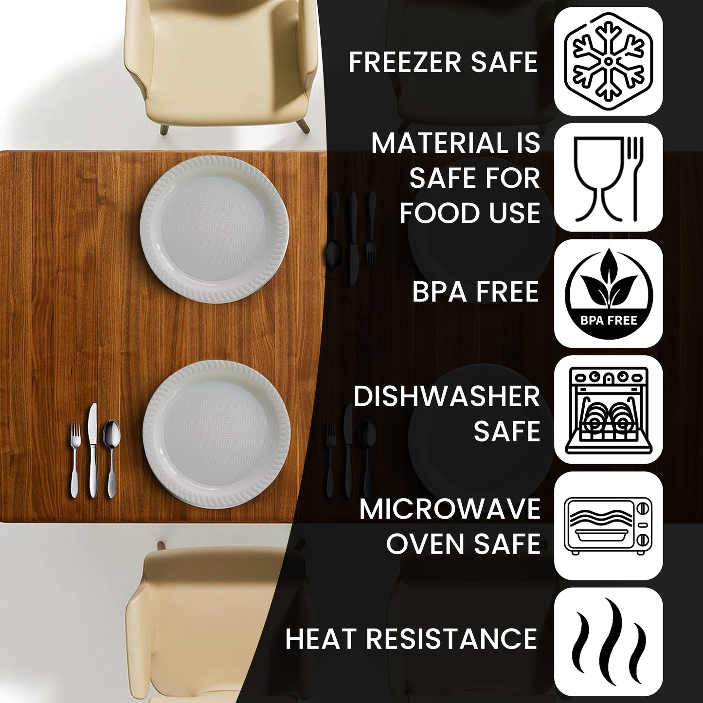 Aspect 100 White Plates, Reusable & Washable, Heavy Duty Dinnerware, Microwave-Safe Crockery - Ideal for Birthday, Parties, Camping, Catering (9 inch Plates, White)