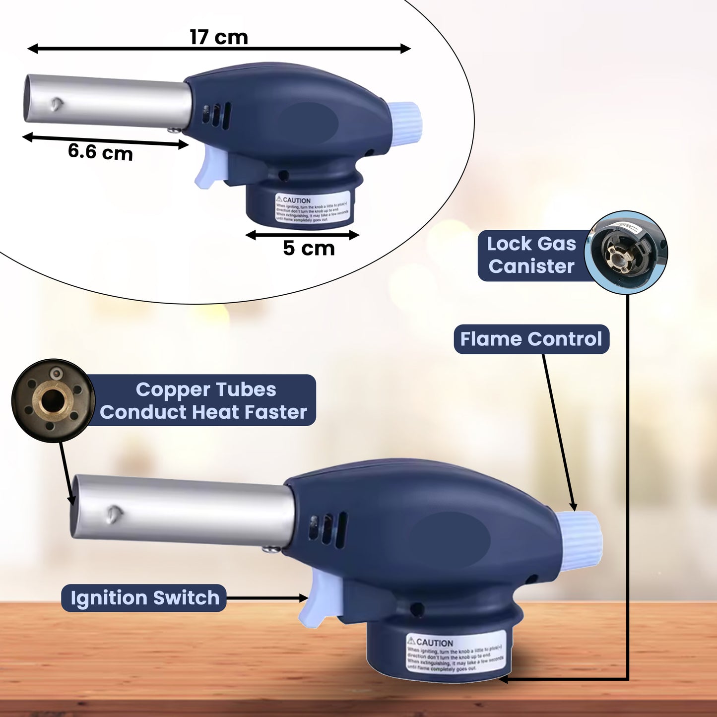 Aspect Blow Torch for Cooking Attachment Head - One-Handed Gas Torch with Adjustable Flame & Safety Lock, Fits All Butane Tanks, Ideal for Creme Brulee, Desserts, BBQ, Baking (Butane Not Included)
