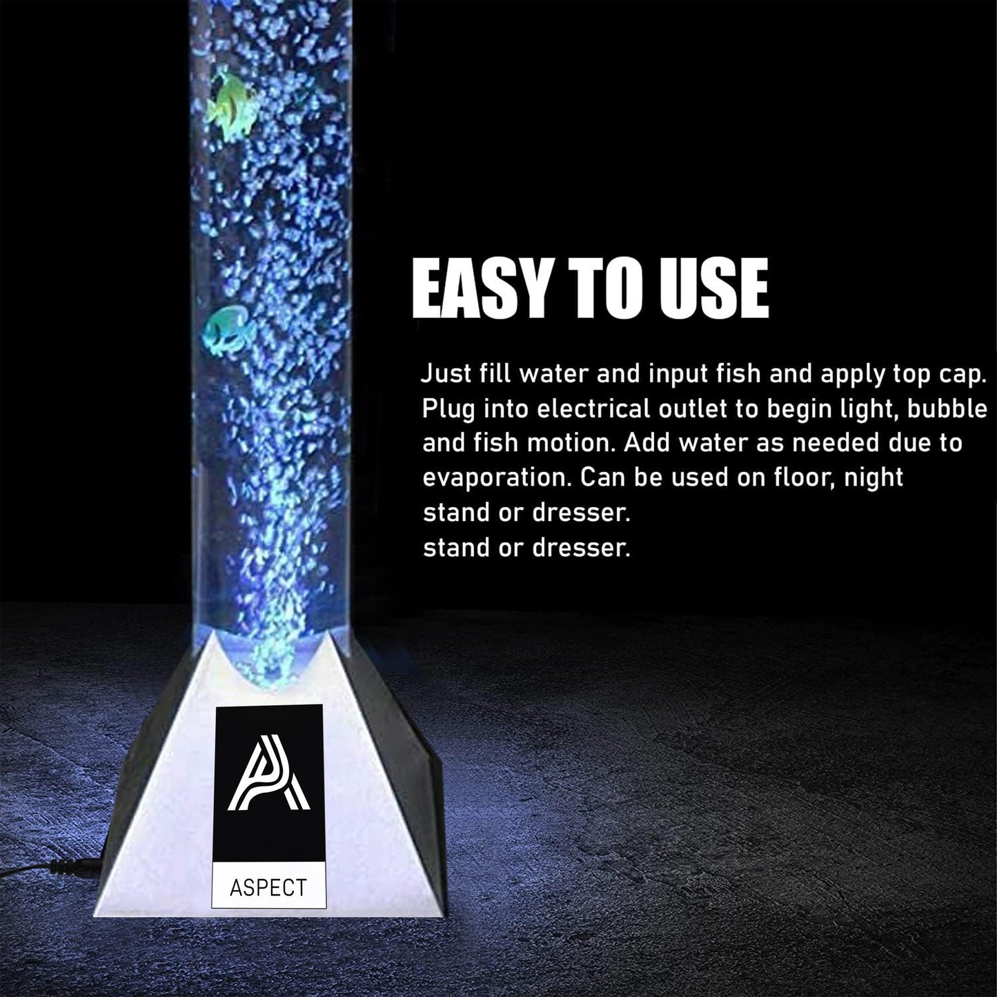 Aspect Sensory Lights Bubble Fish LED Colour Changing LED Light Bubble Fish Mood Lamp with Sturdy Base - Artificial Jelly Fish Sensory Lamp for Home, Work - (90 cm, Silver)