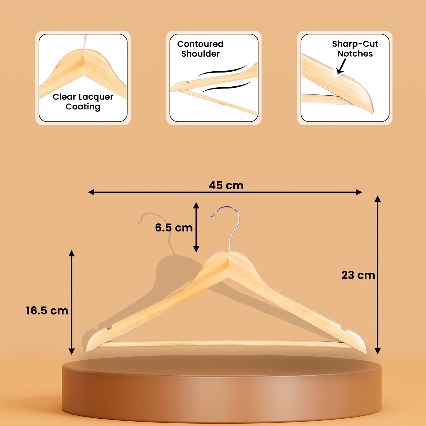 Aspect Wooden Coat Hangers, Natural Wood Coat Hanger with Non Slip Pants Bar for Wardrobe Space Saver, 360° Swivel Hook and Precisely Cut Notches for Camisole, Jacket, Pant, Dress Clothes - Pack of 20