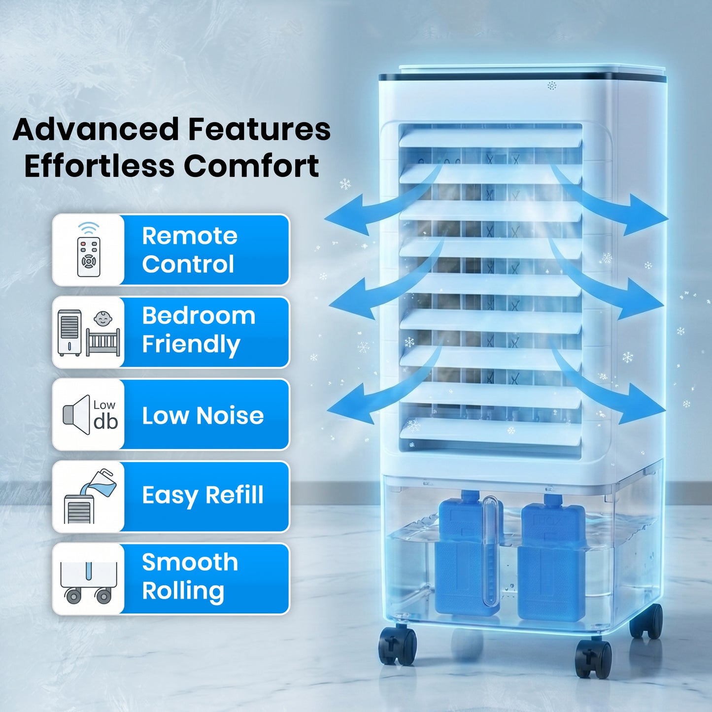 Aspect 6.5L Air Cooler with Remote Control, Portable Evaporative Air Cooler Fan, 3-in-1 Air Conditioner Cooler, Humidifier & Air Purifier, Touch Panel Cooling Fan for Home, Office & Bedroom
