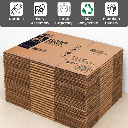 Aspect 10 Strong Large Cardboard Storage for Moving House 52cm x 30cm x 30cm Storage Packing Boxes With Lids Storage Boxes for Packing With Carry Handles - 47 Litres