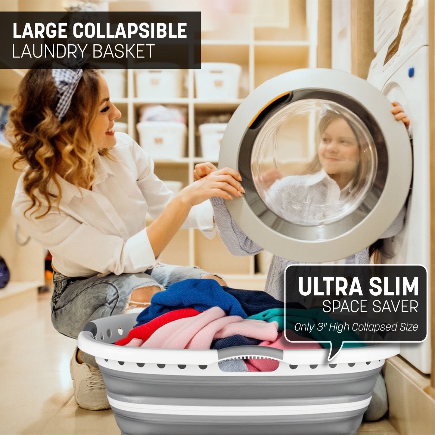 Aspect 72L Collapsible & Portable Laundry Basket | Convenient and Easy Space Saving Storage with Durable Plastic Handles | Preserve Hygiene | Perfect for Laundry Sorting Grey & White