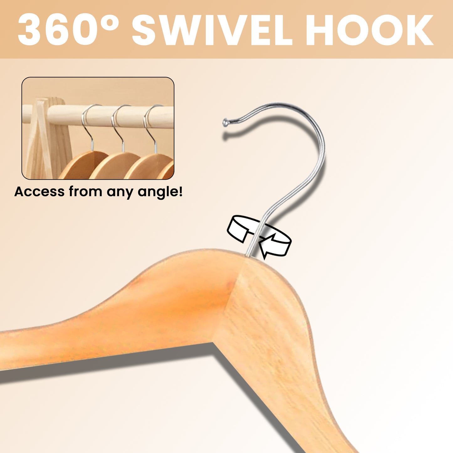 Aspect Wooden Coat Hangers, Natural Wood Coat Hanger with Non Slip Pants Bar for Wardrobe Space Saver, 360° Swivel Hook and Precisely Cut Notches for Camisole, Jacket, Pant, Dress Clothes - Pack of 20