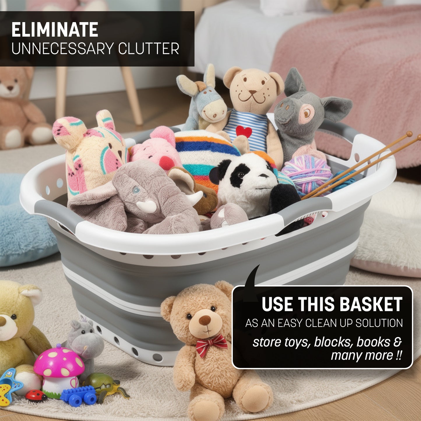 Aspect 72L Collapsible & Portable Laundry Basket | Convenient and Easy Space Saving Storage with Durable Plastic Handles | Preserve Hygiene | Perfect for Laundry Sorting Grey & White