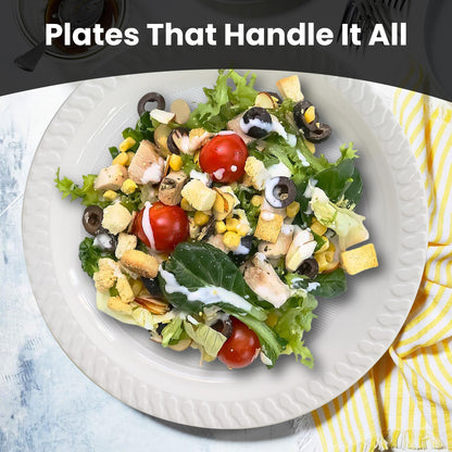 Aspect 100 White Plates, Reusable & Washable, Heavy Duty Dinnerware, Microwave-Safe Crockery - Ideal for Birthday, Parties, Camping, Catering (9 inch Plates, White)