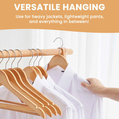 Aspect Wooden Coat Hangers, Natural Wood Coat Hanger with Non Slip Pants Bar for Wardrobe Space Saver, 360° Swivel Hook and Precisely Cut Notches for Camisole, Jacket, Pant, Dress Clothes - Pack of 20