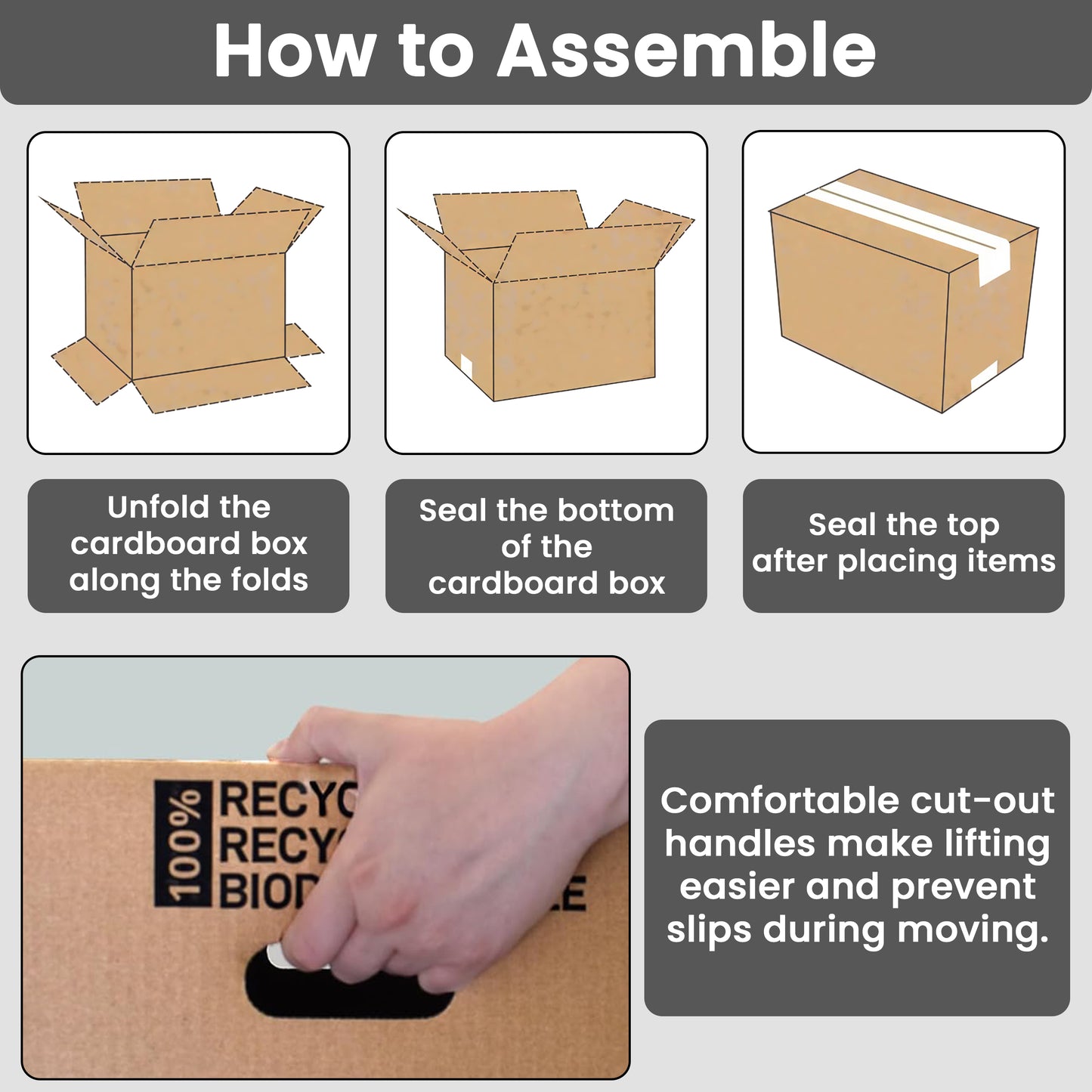 Aspect 10 Strong Large Cardboard Storage for Moving House 52cm x 30cm x 30cm Storage Packing Boxes With Lids Storage Boxes for Packing With Carry Handles - 47 Litres