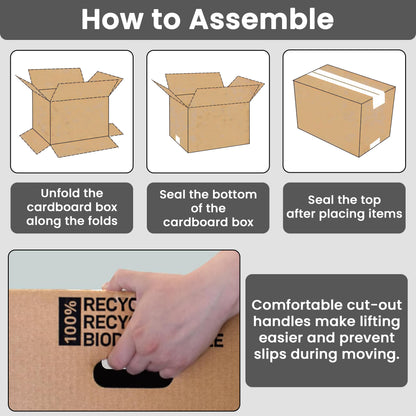 Aspect 10 Strong Large Cardboard Storage for Moving House 52cm x 30cm x 30cm Storage Packing Boxes With Lids Storage Boxes for Packing With Carry Handles - 47 Litres