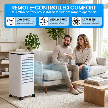 Aspect 6.5L Air Cooler with Remote Control, Portable Evaporative Air Cooler Fan, 3-in-1 Air Conditioner Cooler, Humidifier & Air Purifier, Touch Panel Cooling Fan for Home, Office & Bedroom