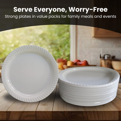 Aspect 100 White Plates, Reusable & Washable, Heavy Duty Dinnerware, Microwave-Safe Crockery - Ideal for Birthday, Parties, Camping, Catering (9 inch Plates, White)