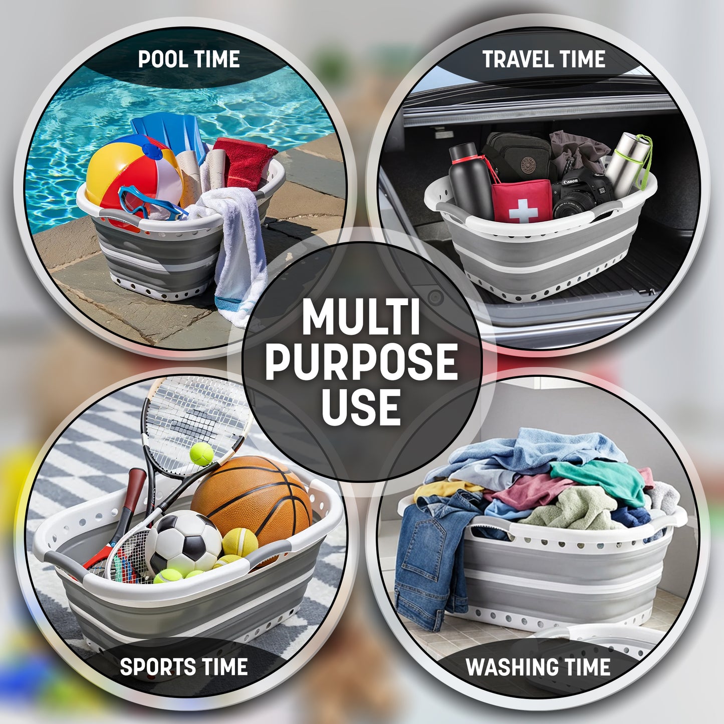 Aspect 72L Collapsible & Portable Laundry Basket | Convenient and Easy Space Saving Storage with Durable Plastic Handles | Preserve Hygiene | Perfect for Laundry Sorting Grey & White