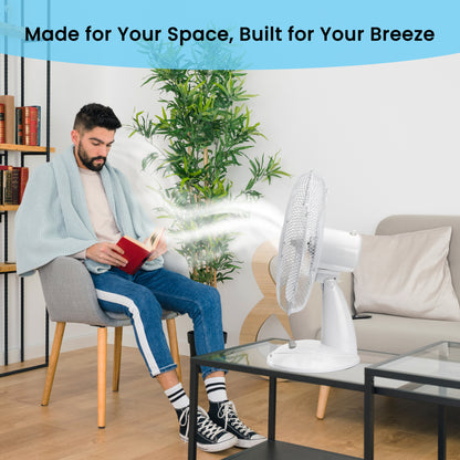 Aspect 12" Inch, Portable Desk Fan,3 Speed Settings, Wide-Angled Oscillation, Quiet Operation, Perfect for Bedroom or Office,Wide Base, 60-120° Oscillation - White