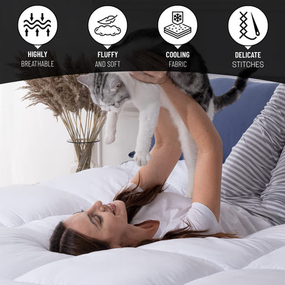 Luxtrous Mattress Topper Single Bed 10cm Premium White Quilted Extra Deep Ultra Fluffy and Breathable With Strong Elastic Bands, Comfort & Supports Restful Sleep