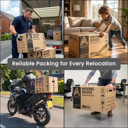 Aspect 10 Strong Large Cardboard Storage for Moving House 52cm x 30cm x 30cm Storage Packing Boxes With Lids Storage Boxes for Packing With Carry Handles - 47 Litres