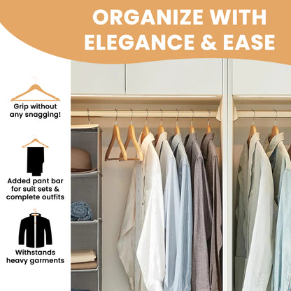 Aspect Wooden Coat Hangers, Natural Wood Coat Hanger with Non Slip Pants Bar for Wardrobe Space Saver, 360° Swivel Hook and Precisely Cut Notches for Camisole, Jacket, Pant, Dress Clothes - Pack of 20