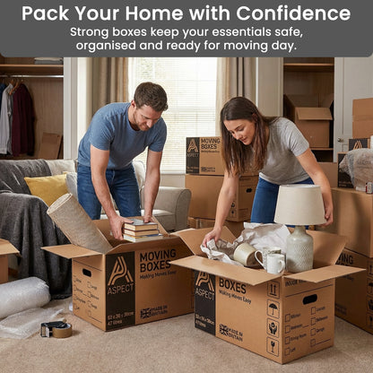 Aspect 10 Strong Large Cardboard Storage for Moving House 52cm x 30cm x 30cm Storage Packing Boxes With Lids Storage Boxes for Packing With Carry Handles - 47 Litres