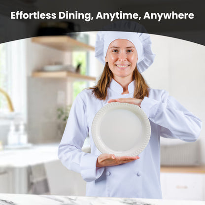 Aspect 100 White Plates, Reusable & Washable, Heavy Duty Dinnerware, Microwave-Safe Crockery - Ideal for Birthday, Parties, Camping, Catering (9 inch Plates, White)