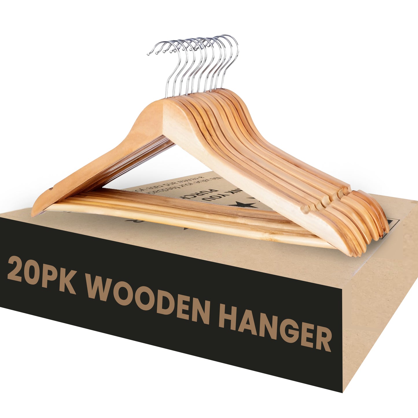 Aspect Wooden Coat Hangers, Natural Wood Coat Hanger with Non Slip Pants Bar for Wardrobe Space Saver, 360° Swivel Hook and Precisely Cut Notches for Camisole, Jacket, Pant, Dress Clothes - Pack of 20