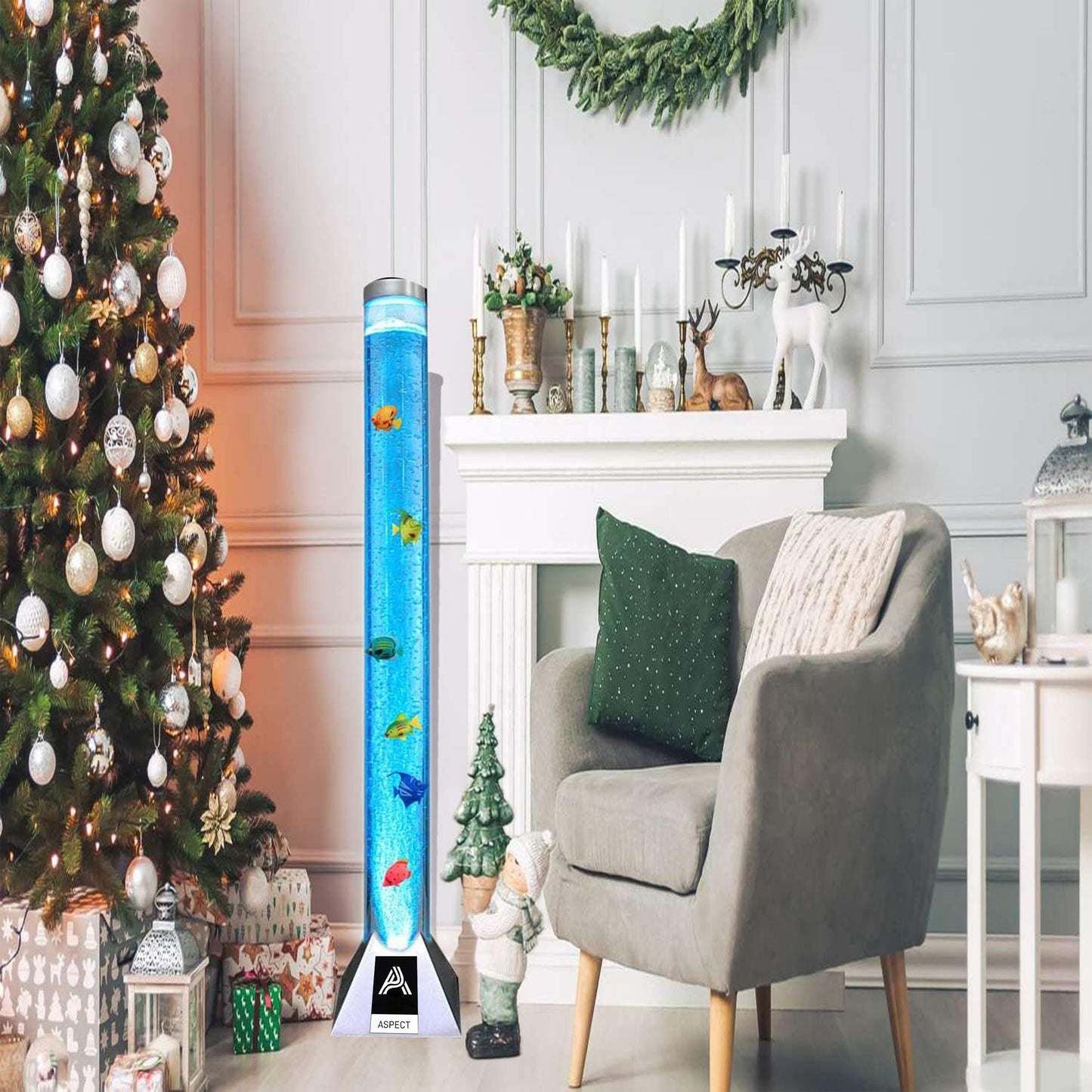 Aspect Sensory Lights Bubble Fish LED Colour Changing LED Light Bubble Fish Mood Lamp with Sturdy Base - Artificial Jelly Fish Sensory Lamp for Home, Work - (90 cm, Silver)