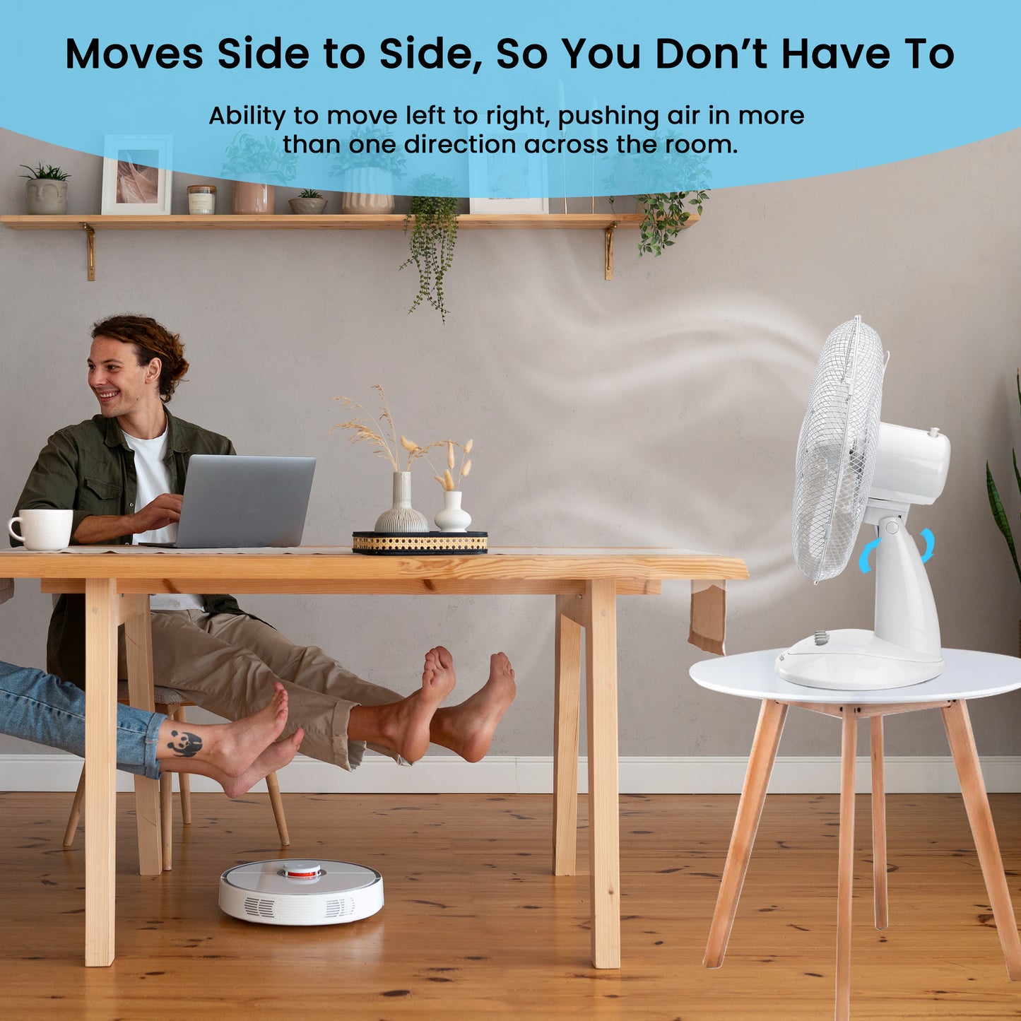 Aspect 12" Inch, Portable Desk Fan,3 Speed Settings, Wide-Angled Oscillation, Quiet Operation, Perfect for Bedroom or Office,Wide Base, 60-120° Oscillation - White