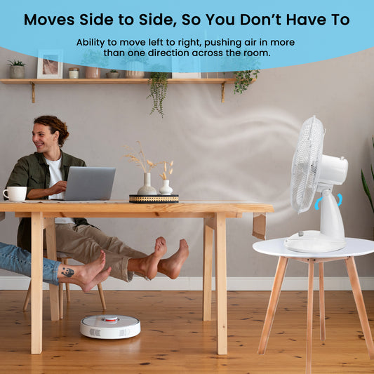 Aspect 12" Inch, Portable Desk Fan,3 Speed Settings, Wide-Angled Oscillation, Quiet Operation, Perfect for Bedroom or Office,Wide Base, 60-120° Oscillation - White