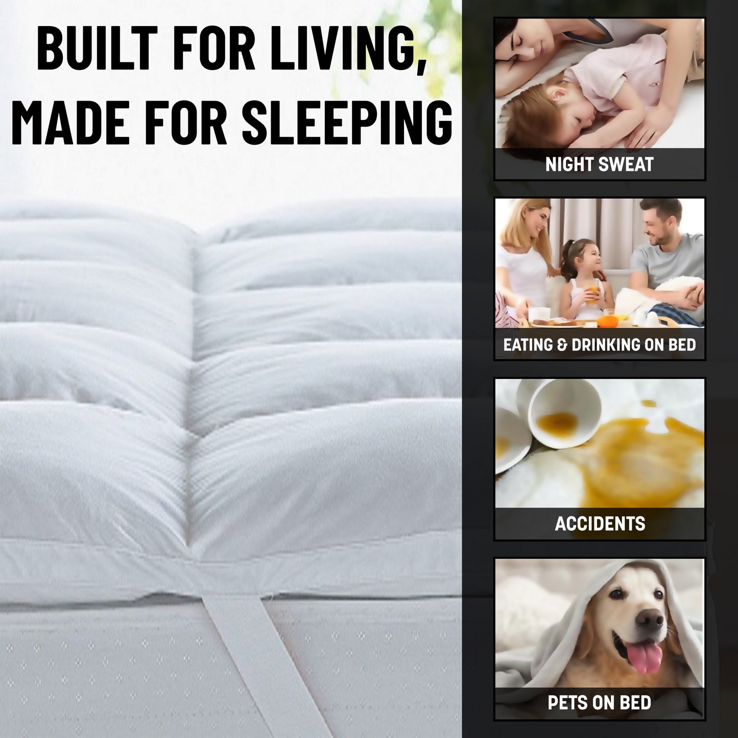 Luxtrous Mattress Topper Super King Bed 10cm Premium White Quilted Extra Deep Ultra Fluffy and Breathable With Strong Elastic Bands, Comfort & Supports Restful Sleep