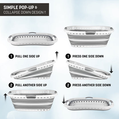 Aspect 72L Collapsible & Portable Laundry Basket | Convenient and Easy Space Saving Storage with Durable Plastic Handles | Preserve Hygiene | Perfect for Laundry Sorting Grey & White